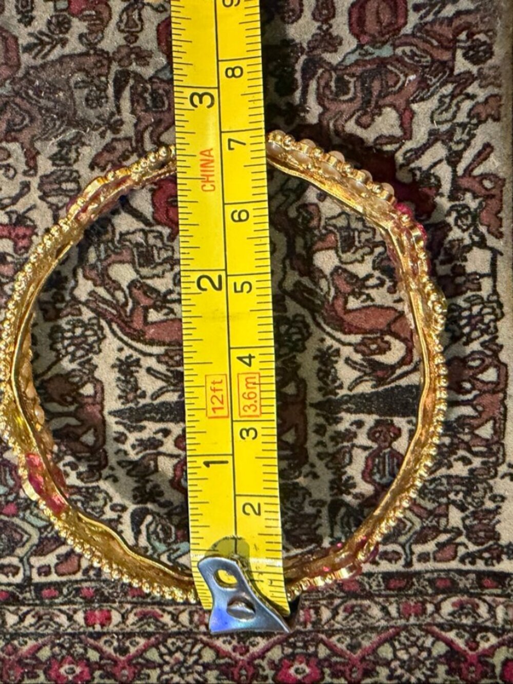 Ornate Gold Pearl Pink Green Bangle - Picture 3 of 3